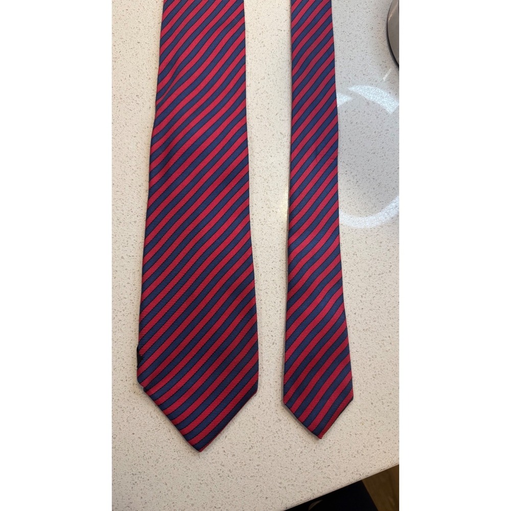 Kiton Napoli for Silk Tie Red Navy Blue Red Stripe Italy (Read)